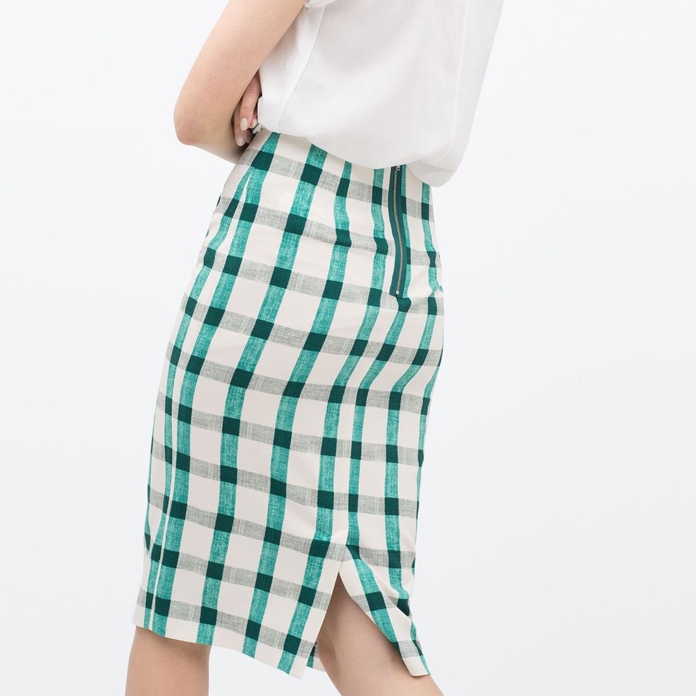 Zara Plaid Midi Pencil Skirt